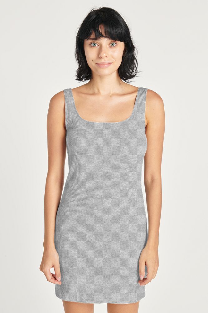 Png gray fitted dress mockup on a gray background