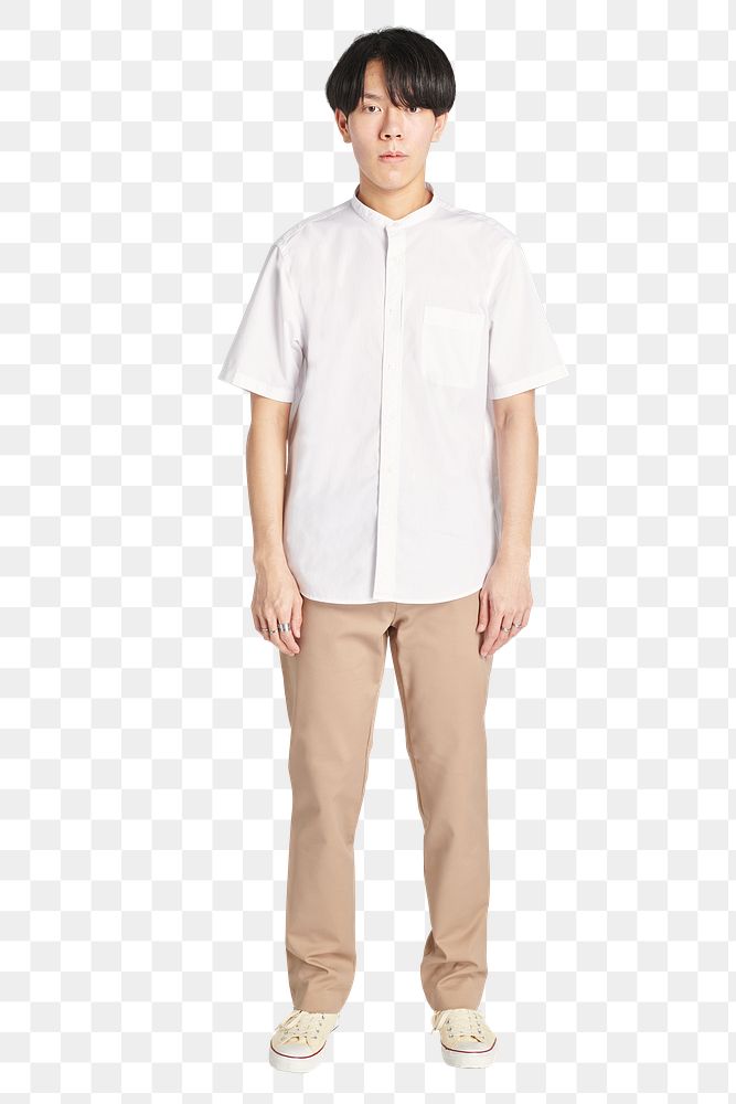 Png man wearing a minimal white shirt mockup