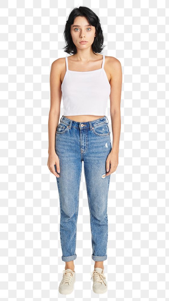 PNG women's jeans and white singlet top mockup