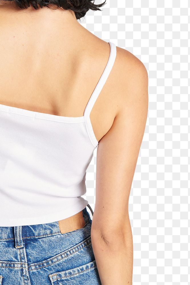 Woman in a white singlet top png mockup