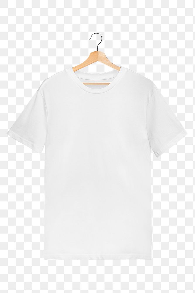 Png white t-shirt mockup on a wooden hanger 