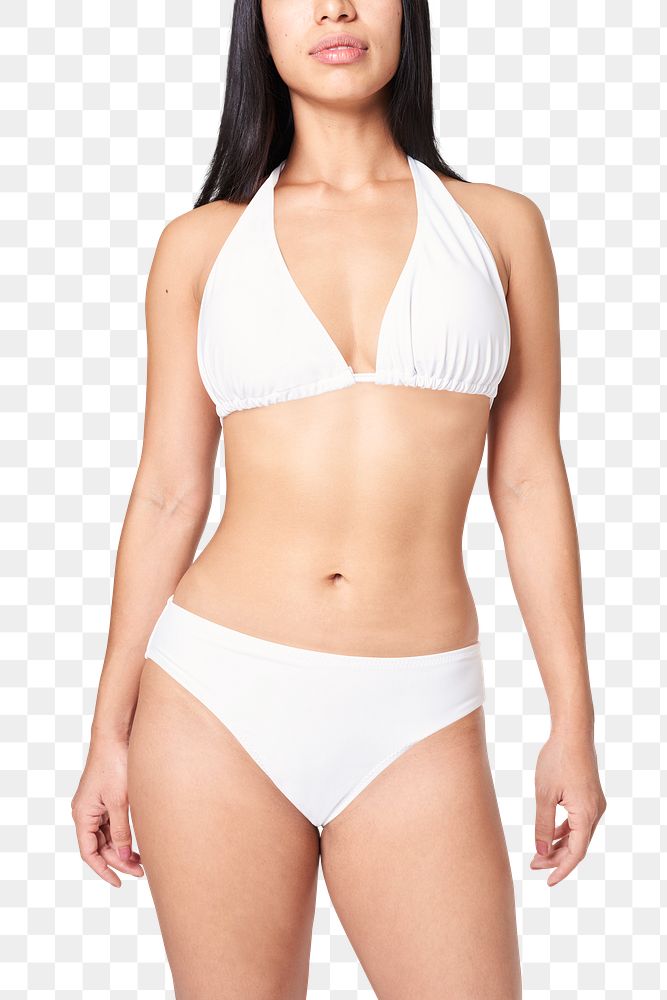 Women's white bikini png swimwear mockup