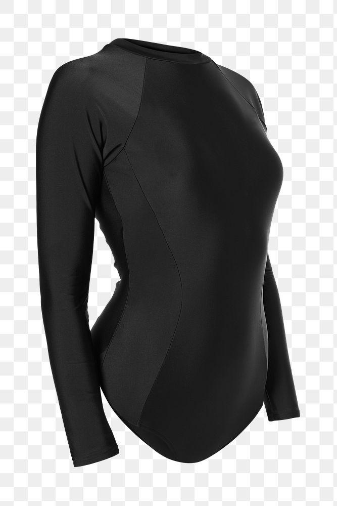 Black long sleeved swimsuit mockup png