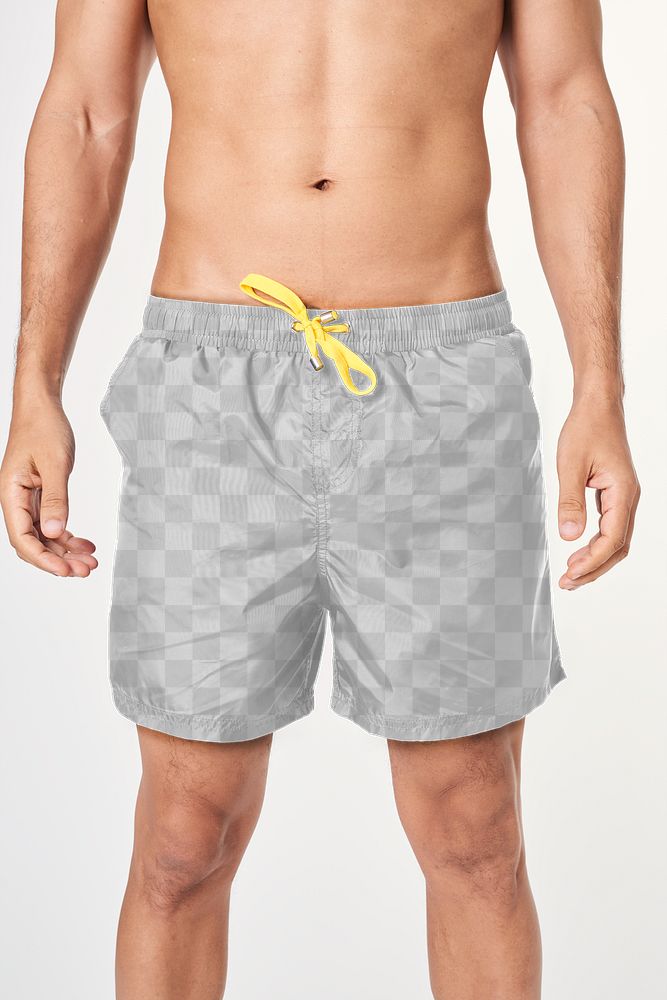 Men's gray board shorts mockup png swimwear shorts
