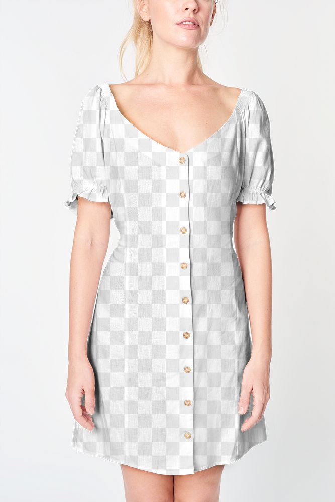 Woman wearing a png buttoned dress mockup