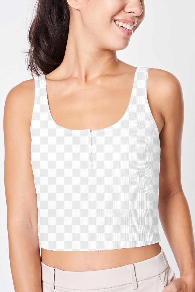 Women's cropped tank top png mockup on a model