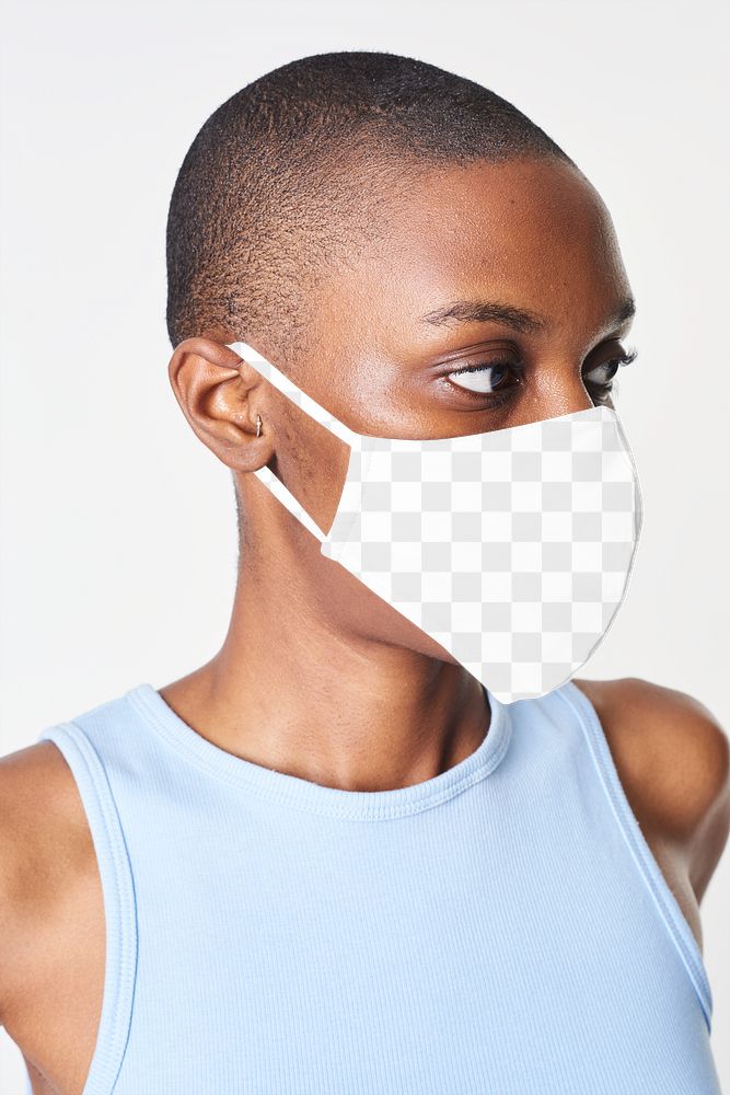 PNG woman in face mask mockup 