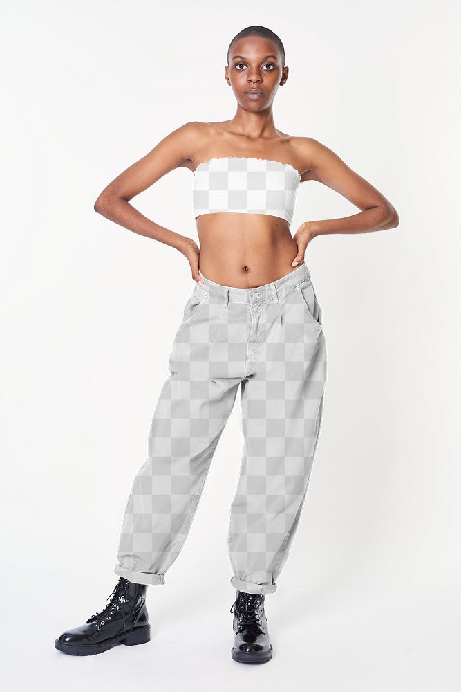 Woman in a bandeau top and pants png