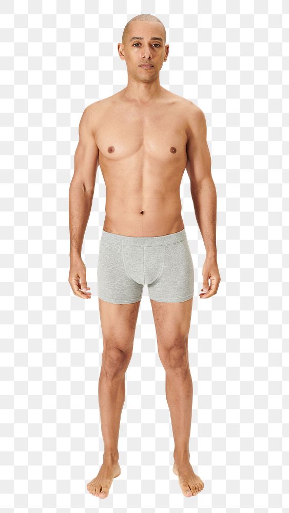 Man in gray boxer shorts png full body mockup