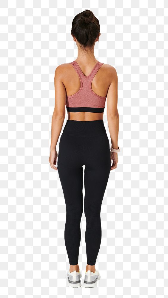 Png woman in leggings and sports bra active wear mockup