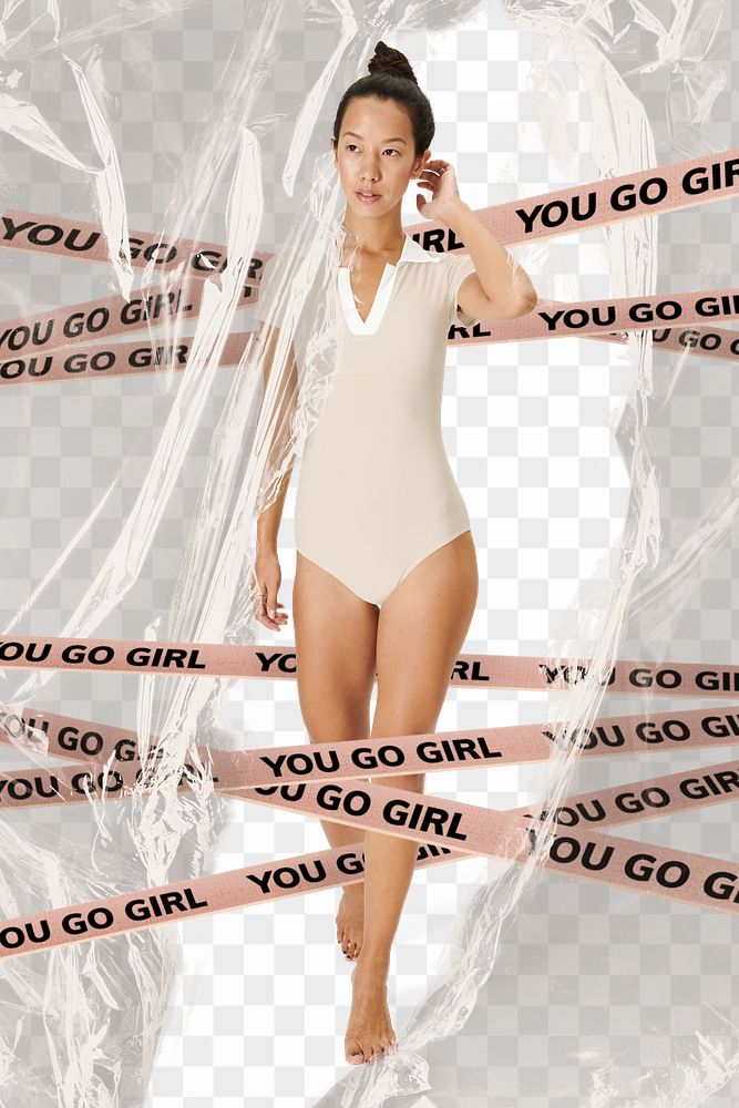 Png Asian model in a white bodysuit mockup