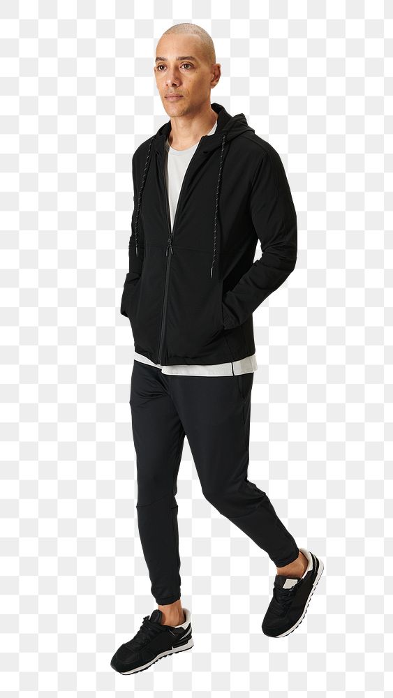Png man wearing black jogger pants mockup