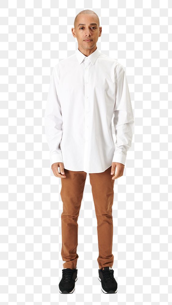 Png man in a white long sleeves shirt mockup