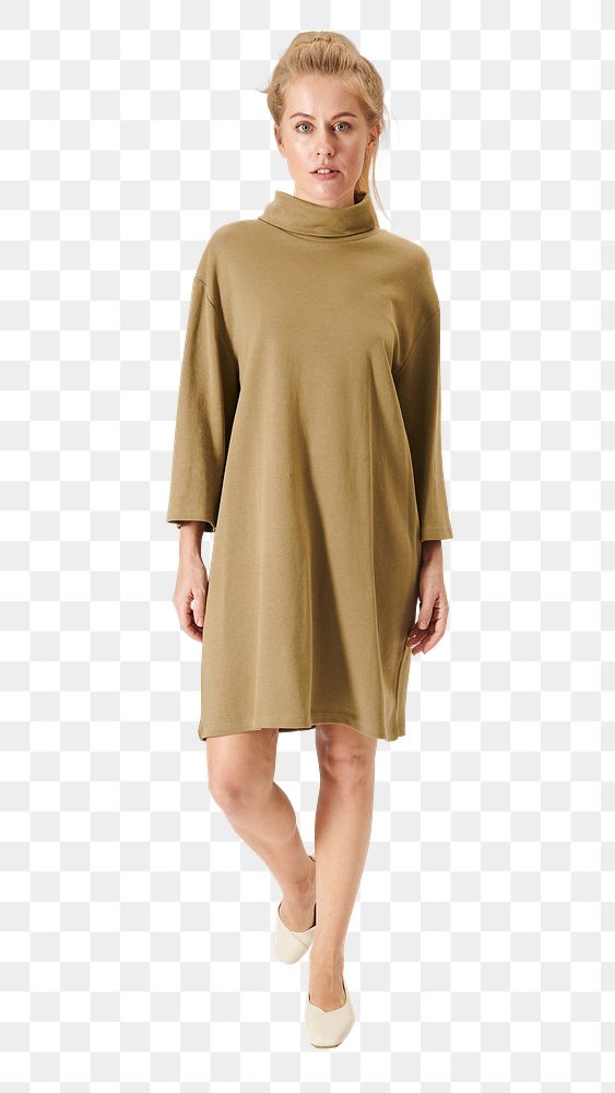 Woman in a polo neck dress png mockup