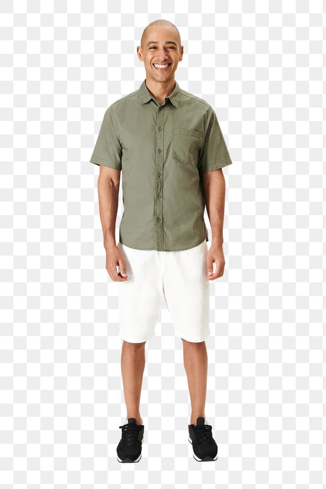 Png man in a minimal sage green shirt mockup