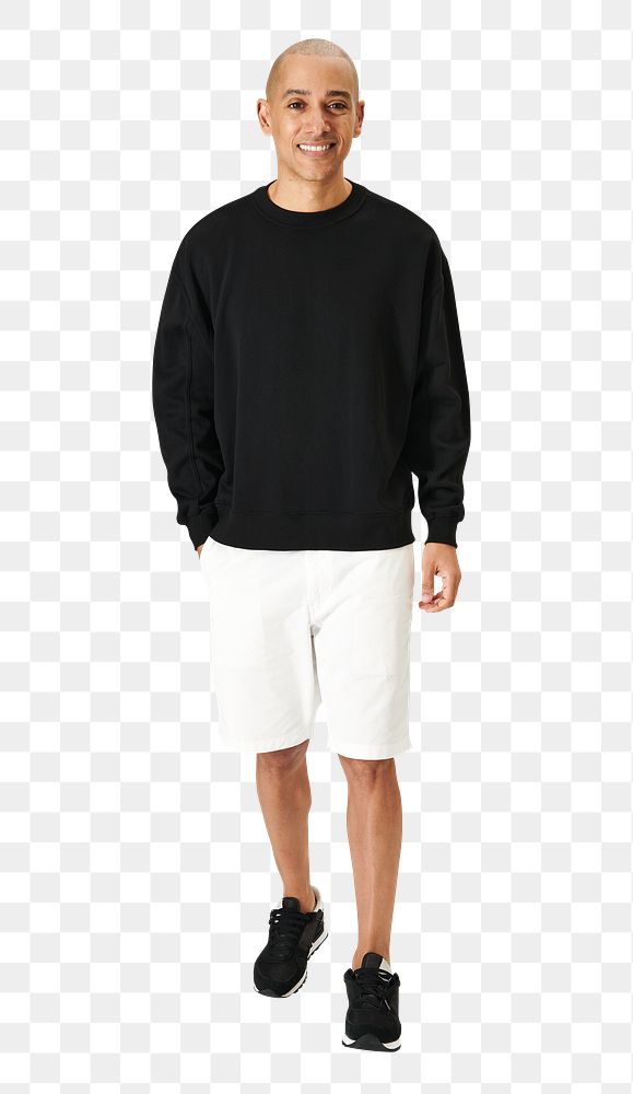 PNG happy man in a black sweatshirt mockup