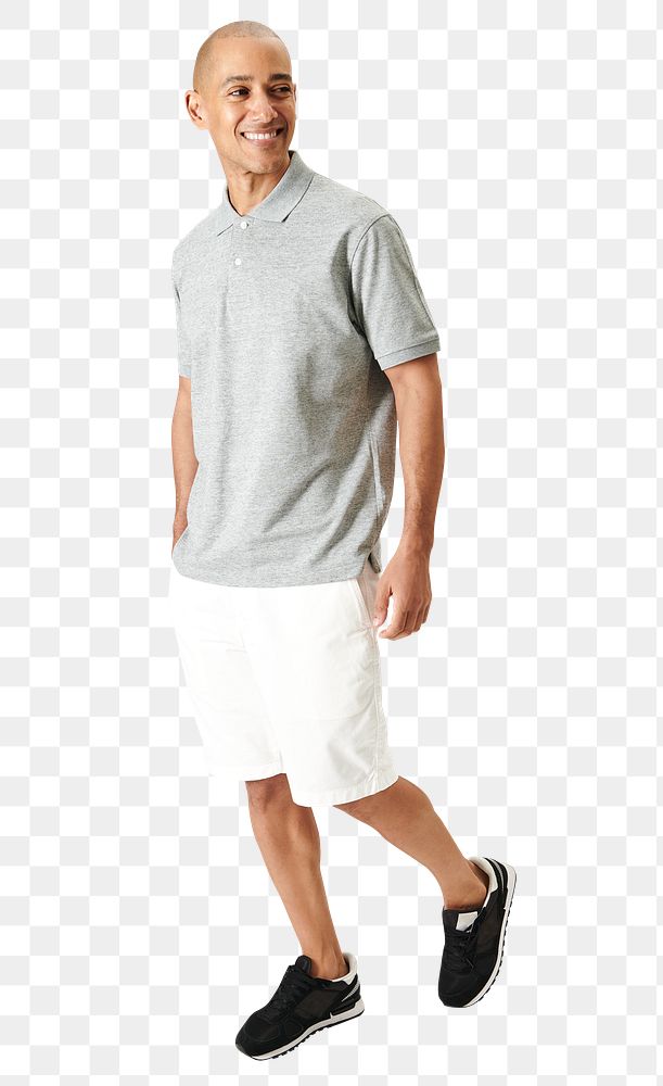 Png men's gray collared shirt with white knee length shorts