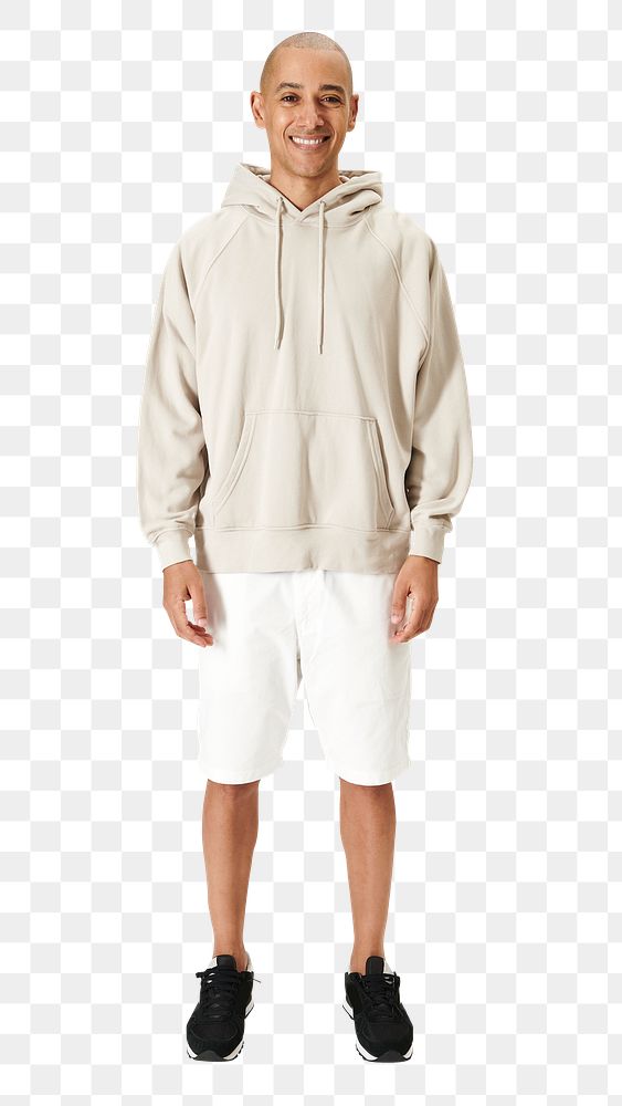 Happy man wearing a beige hoodie png