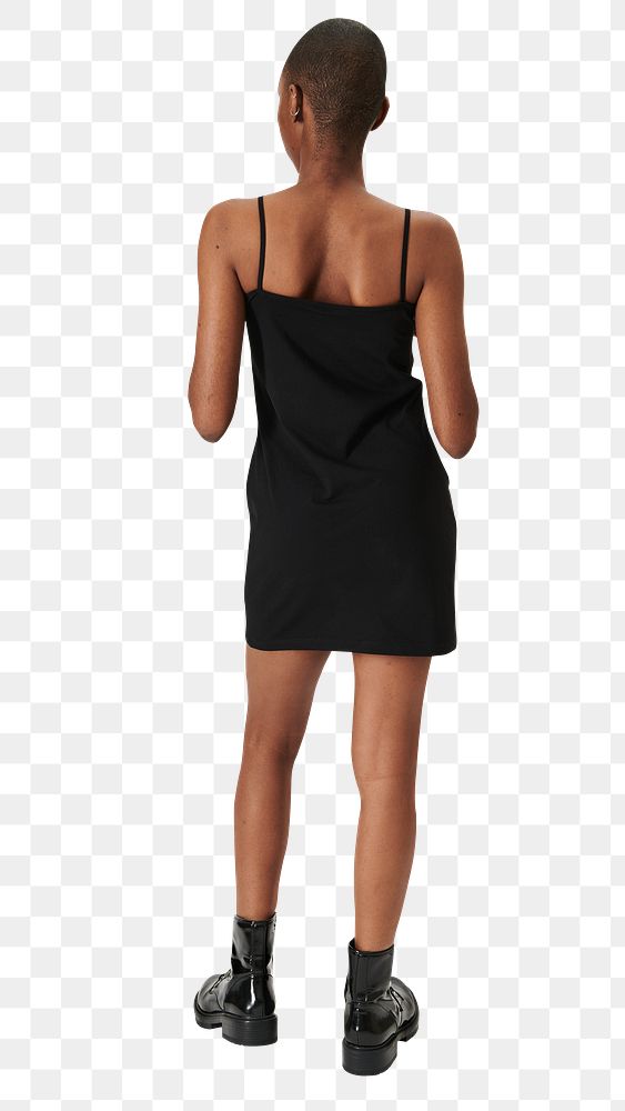 Black woman in a fitted dress png mockup