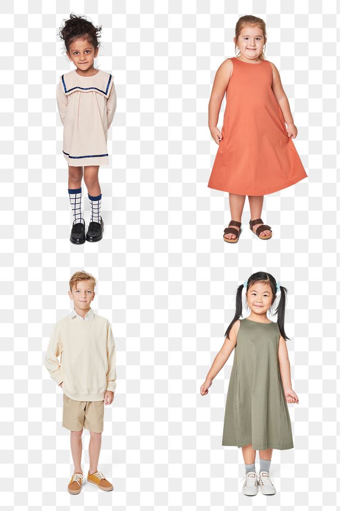 Png kid's casual fashion full body model set
