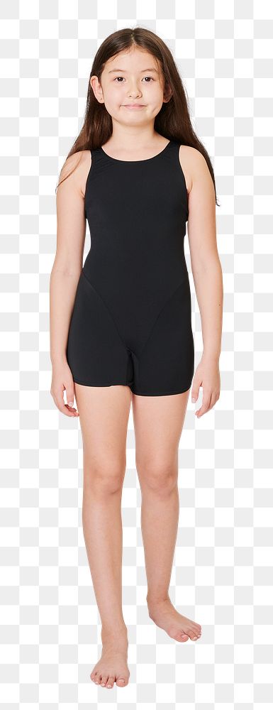 Girl's black swimwear full body mockup png in studio