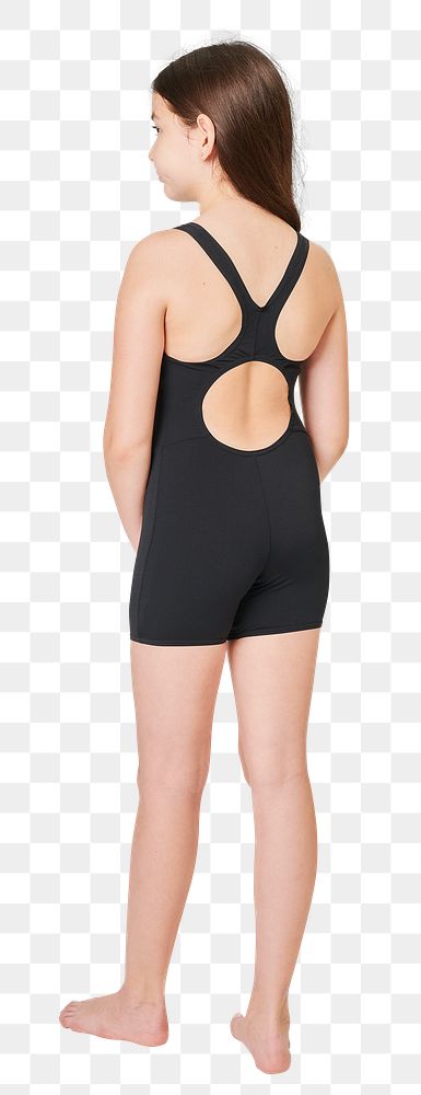 Girl's black swimwear full body mockup png in studio