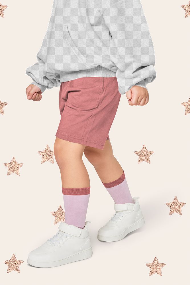 Boy png sweatshirt mockup with white sneakers kid fashion