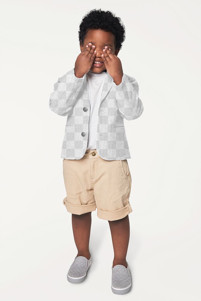 Black boy wearing png shorts suit mockup in studio