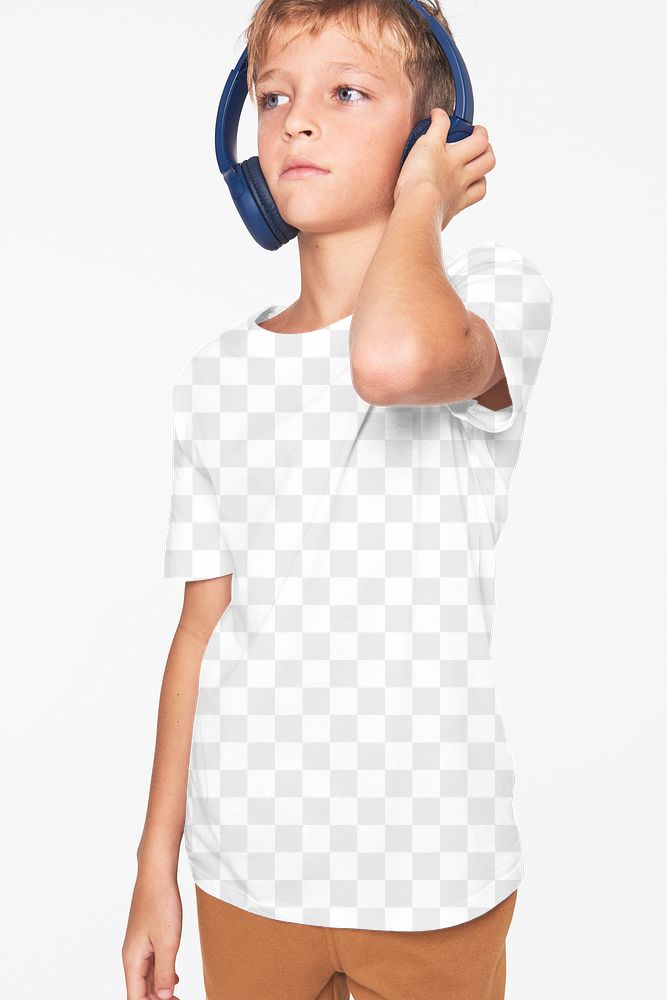 Boy's casual white tee png mockup