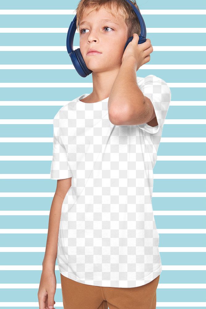 Boy's casual white tee png mockup