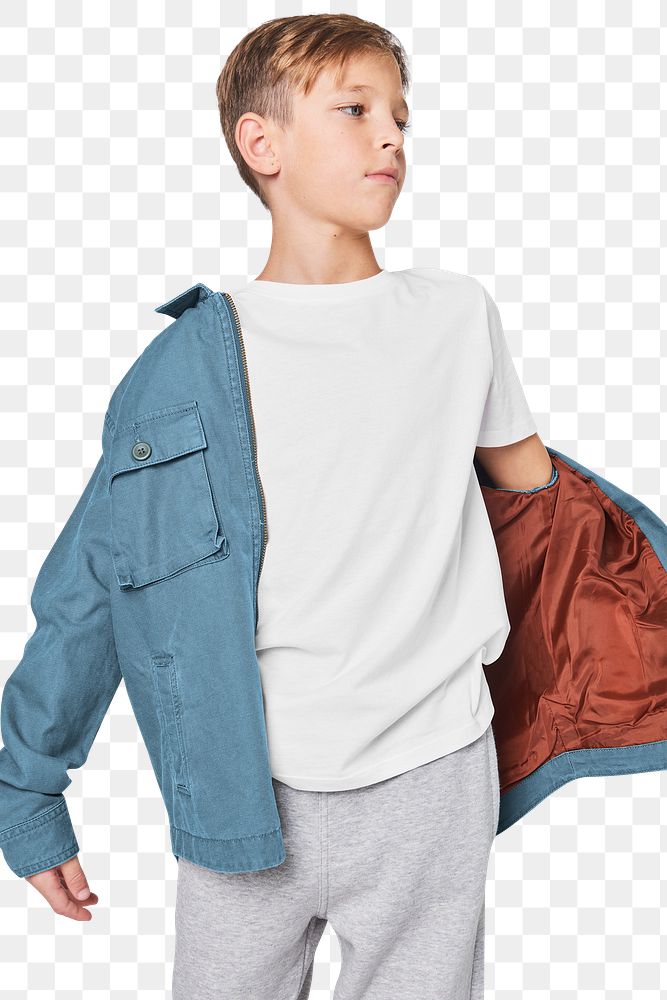 Png boy wearing jacket mockup in studio