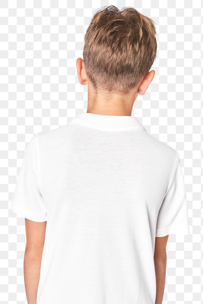 Boy wearing white png mockup in studio back view