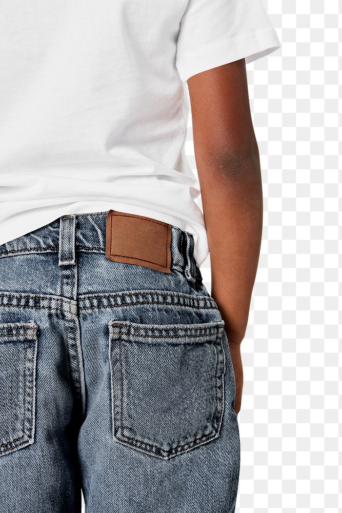 Boy wearing white tee and jeans png mockup