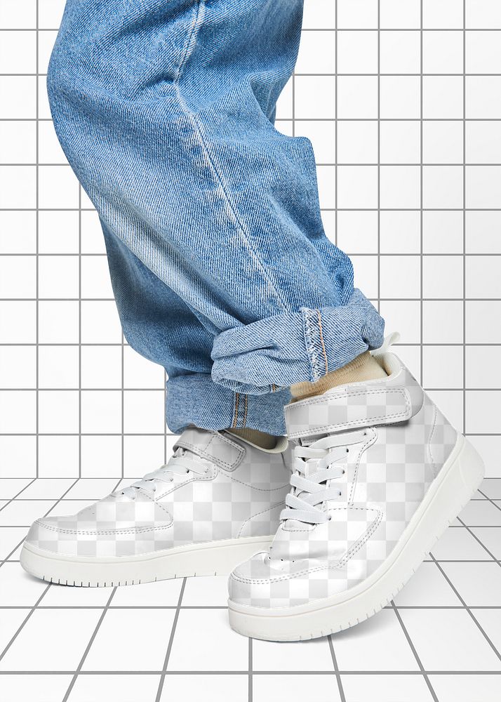 Kid wearing jeans png sneakers mockup minimal fashion