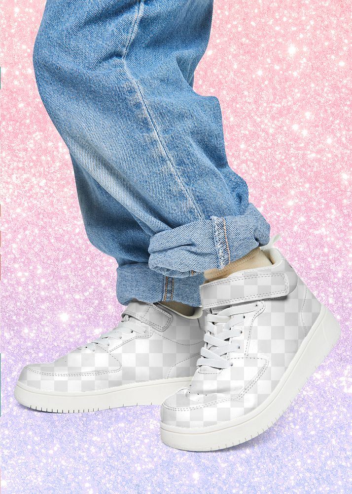 Girl with jeans png sneakers mockup kid fashion