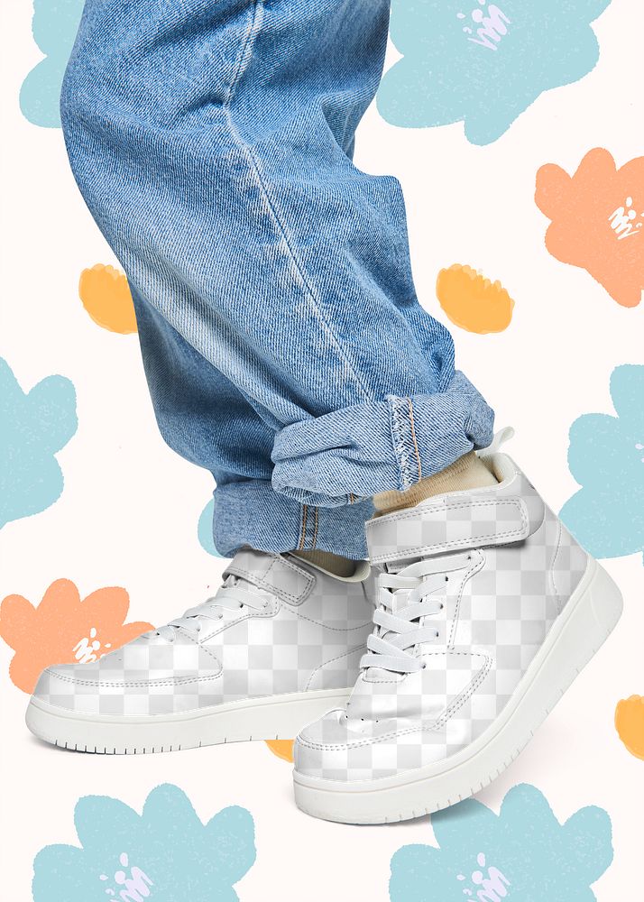 Girl wearing jeans png sneakers mockup minimal fashion