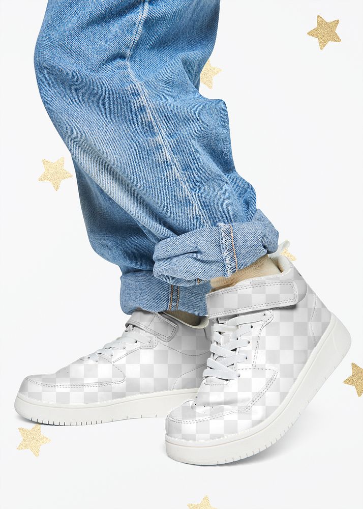Child wearing jeans png sneakers mockup studio shot