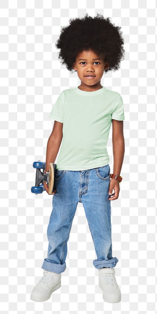 Png black boy in t-shirt and pants full body mockup