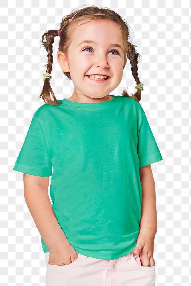 Girl's casual green t shirt png mockup