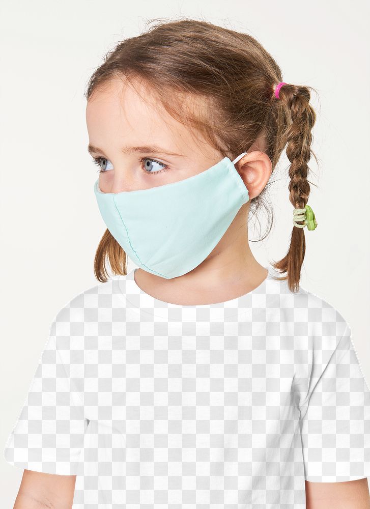 Girl with face mask in png shirt mockup
