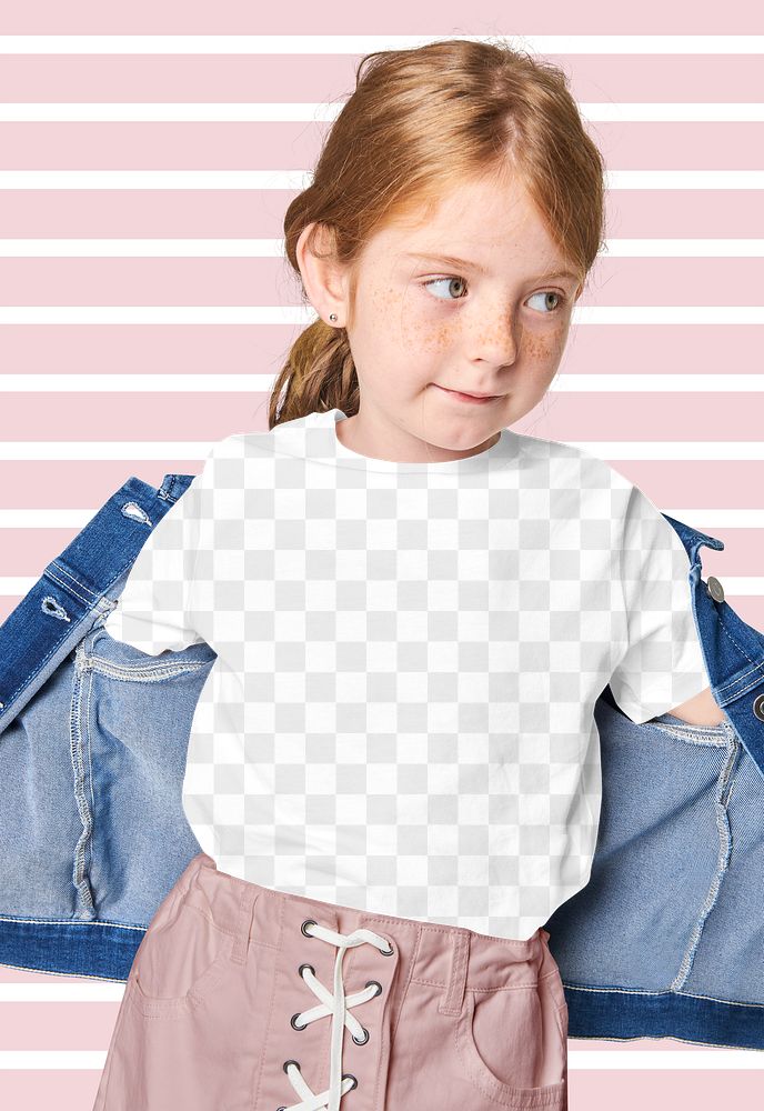 Girl wearing png t-shirt mockup with jacket