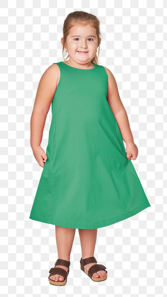Girl's casual green dress png full body mockup