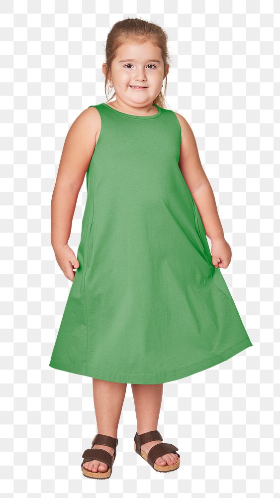 Girl wearing png green dress full body mockup