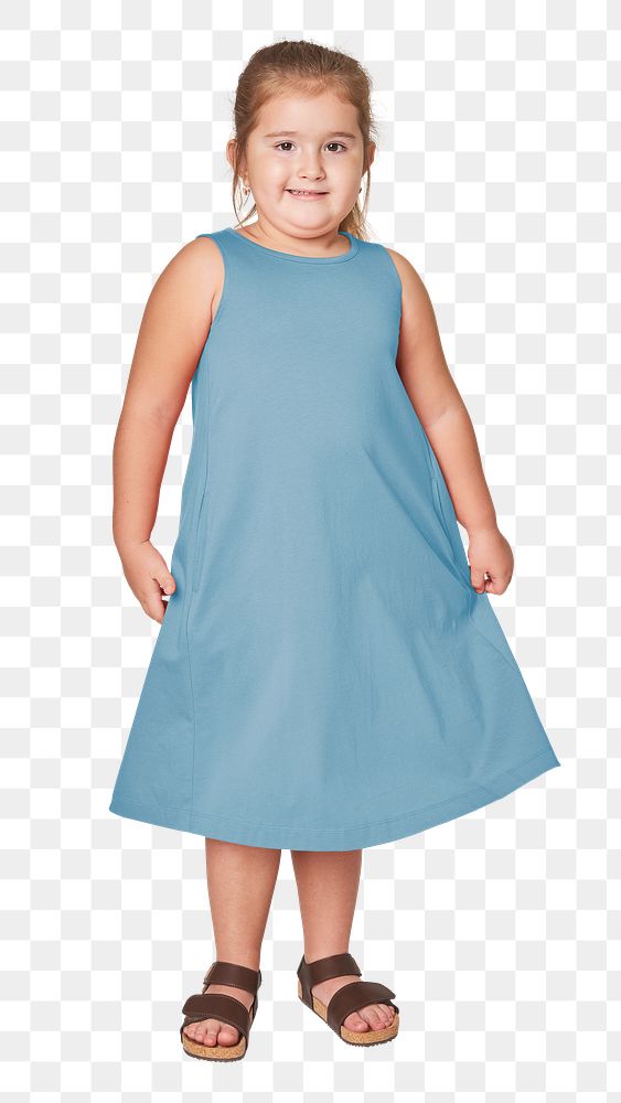Png girl's casual blue dress full body mockup