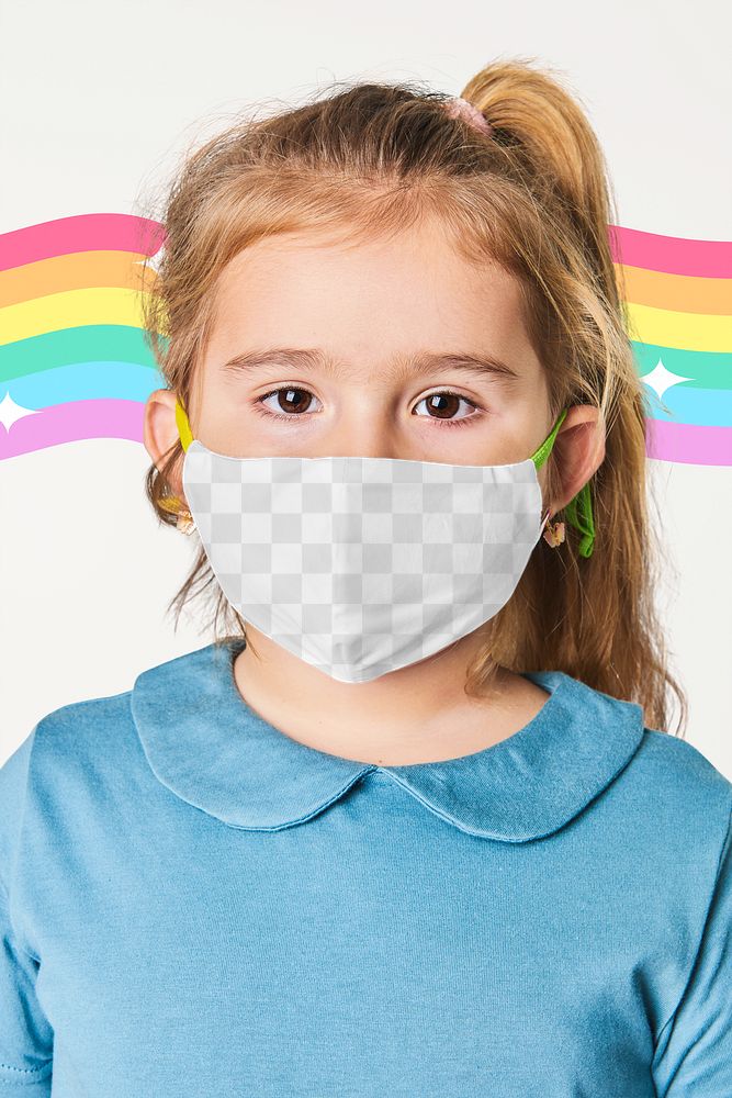 Girl wearing png face mask mockup