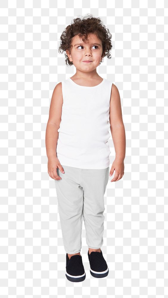 Girl's white tank top png full body mockup