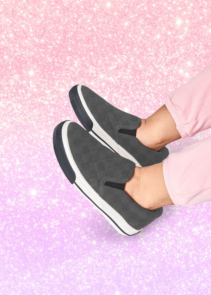 Girl pink sneakers mockup png studio shot