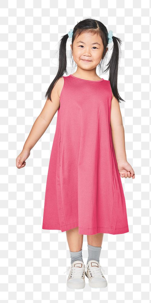 Asian girl in pink dress png full body mockup in studio