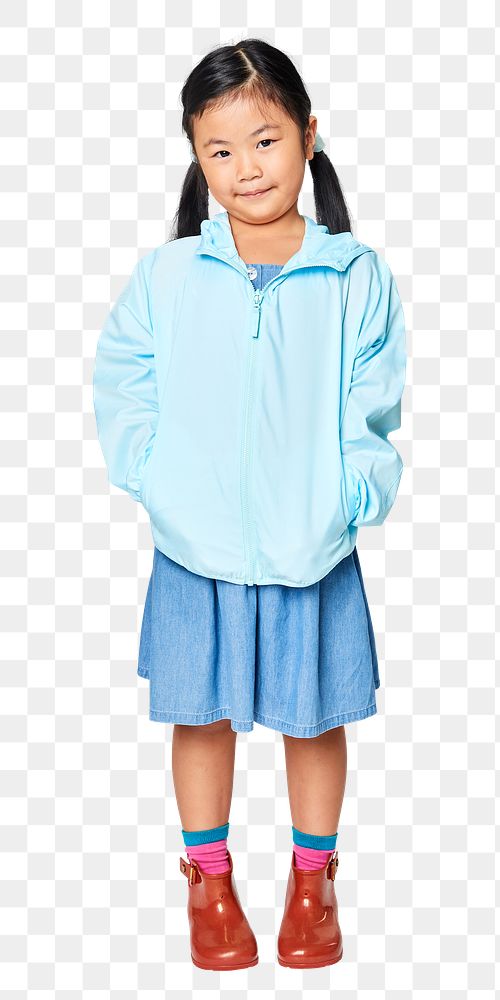 Girl wearing blue jacket png mockup