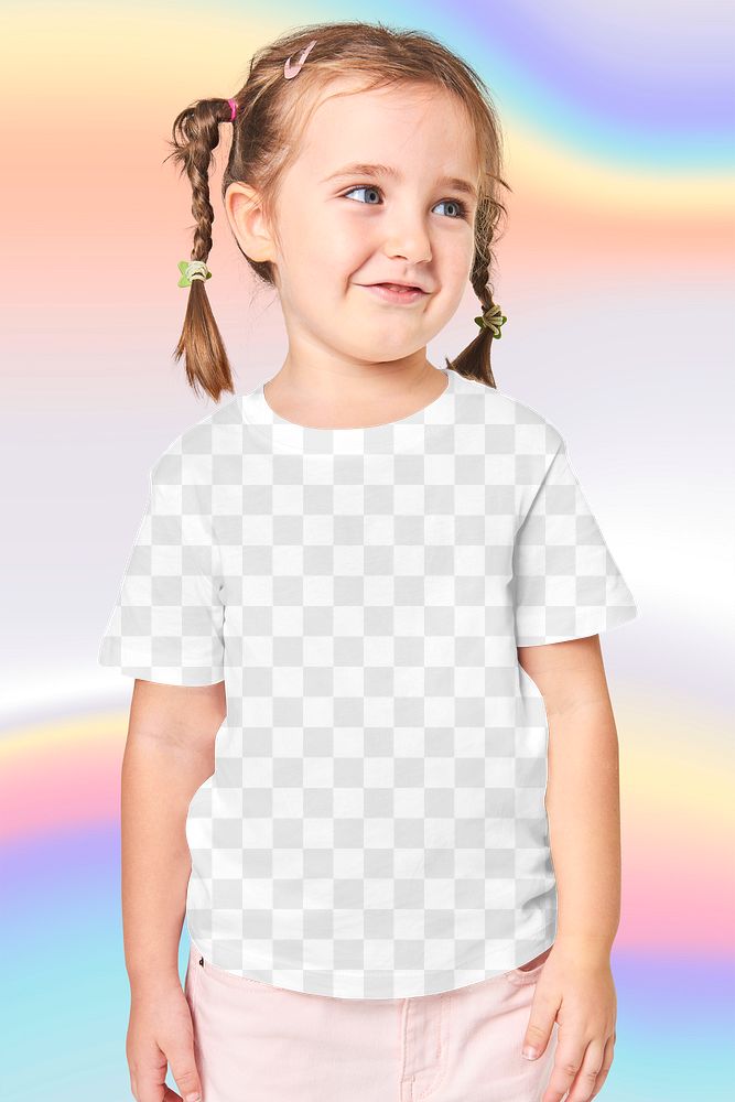 Girl wearing t shirt png mockup in studio